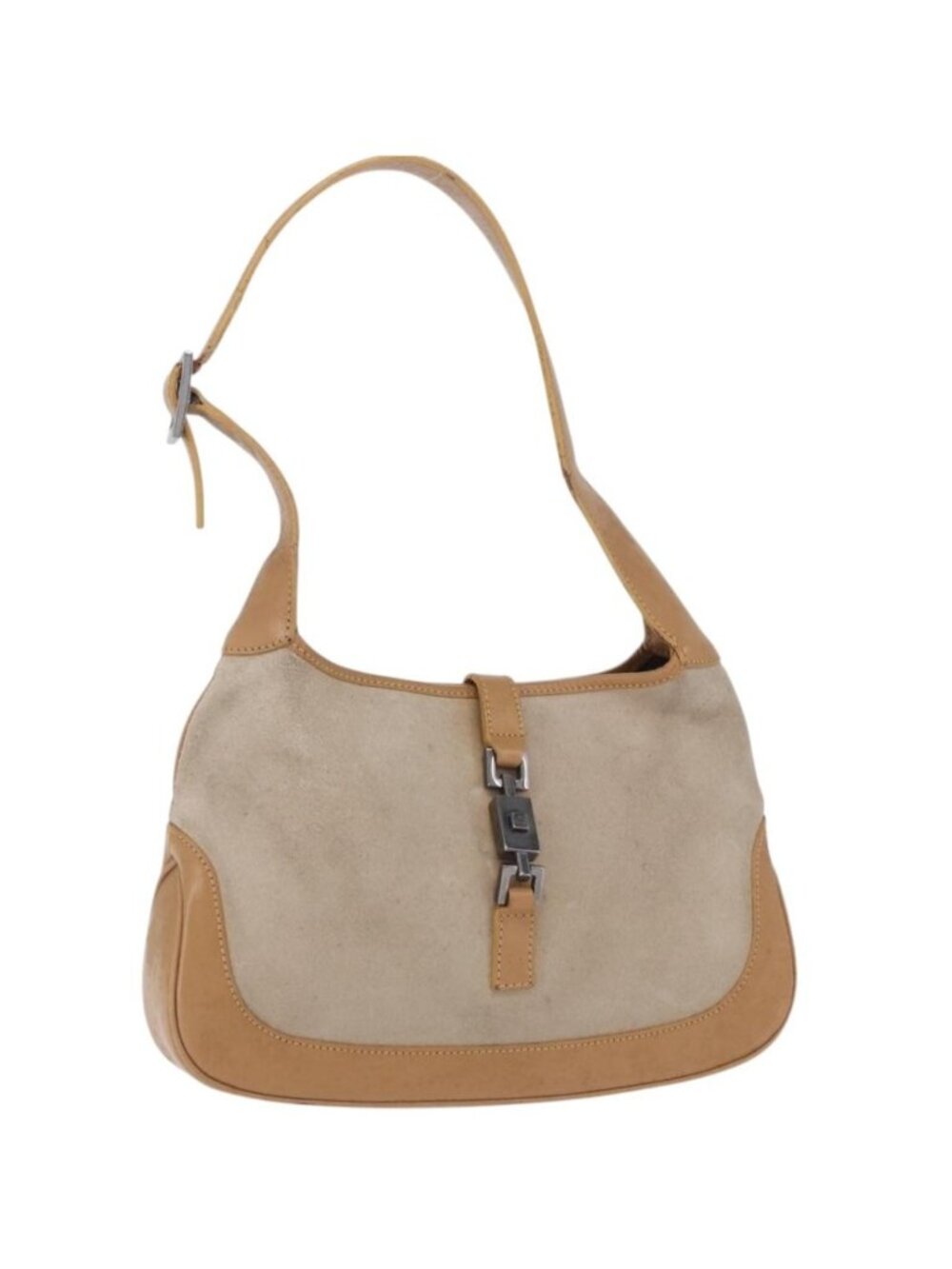 GUCCI Jackie Shoulder Bag Suede Beige Silver 001 3735